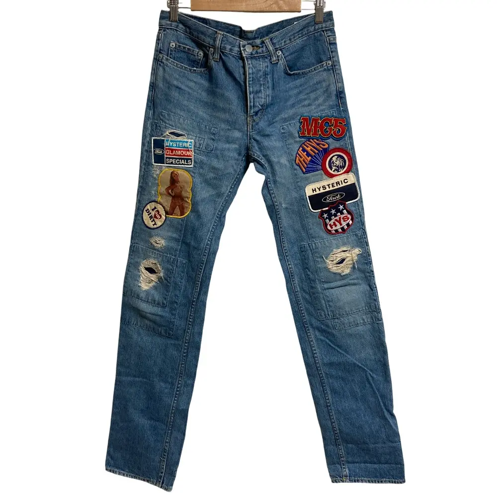 HYSTERIC GLAMOUR ヒステリックグラマー KINKY ダメージ加工 ワッペン デニムパンツ ジーンズ 2AP-4242 サイズM ブルー