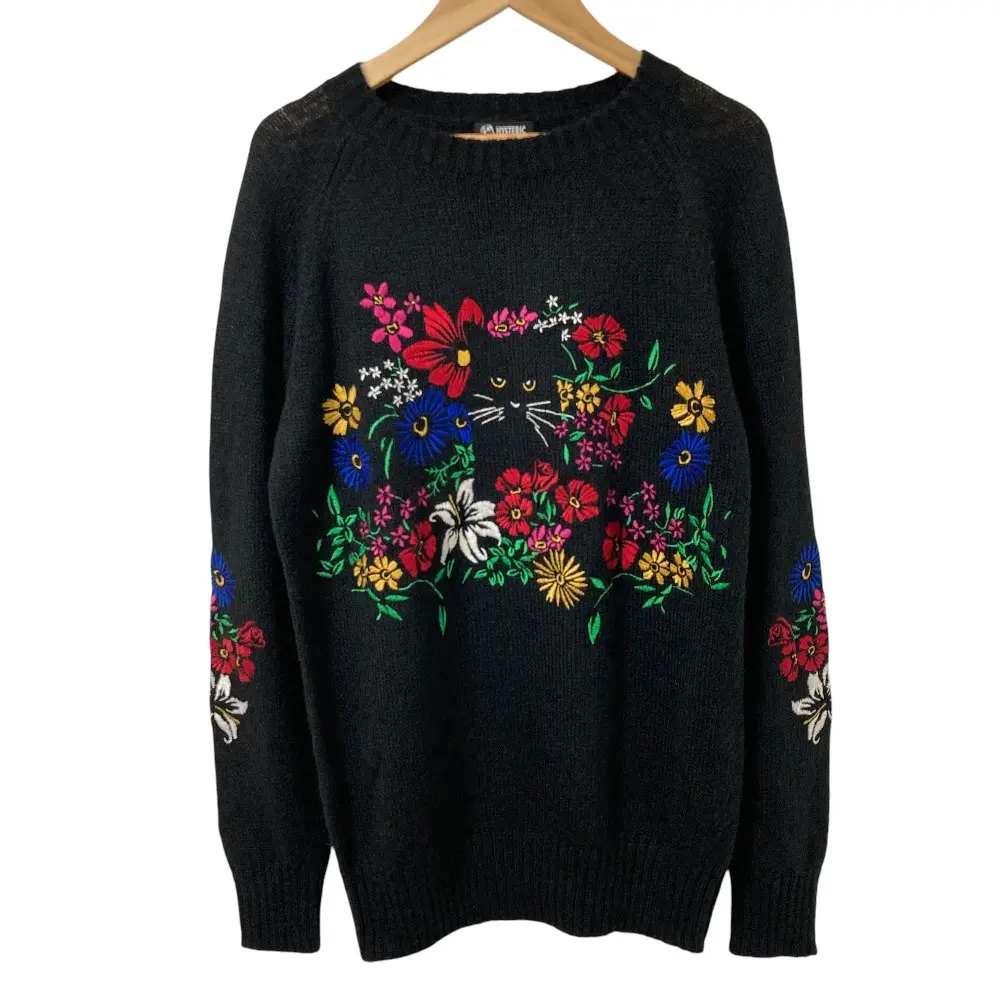 HYSTERIC GLAMOUR ヒステリックグラマー CAT刺繍 プルオーバー ニット セーター 01173NS01 サイズF ブラック