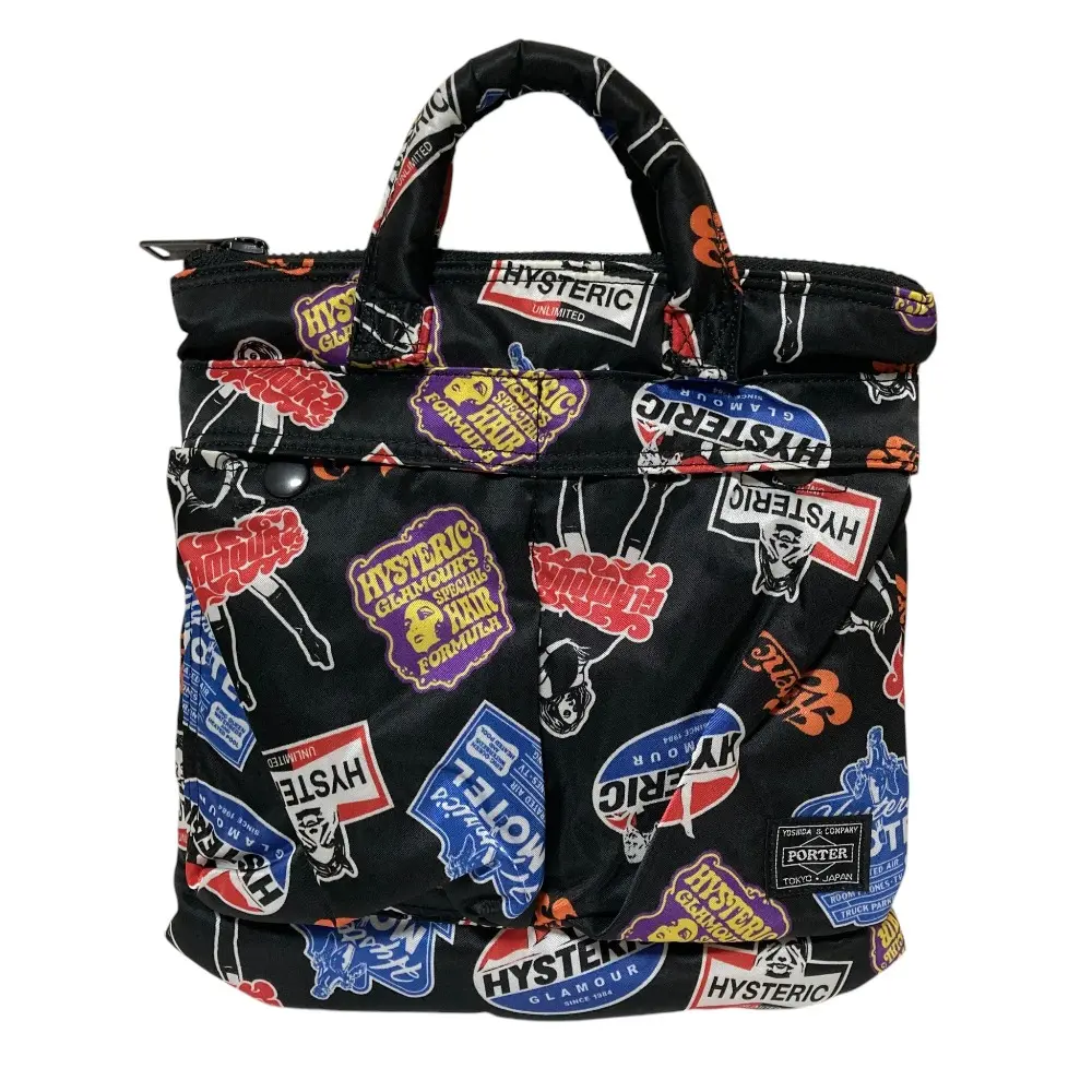 Hysteric Glamour×PORTER ヒステリックグラマー ポーター CLASSIC STICKERS柄 2WAYミニヘルメットバッグ ブラック
