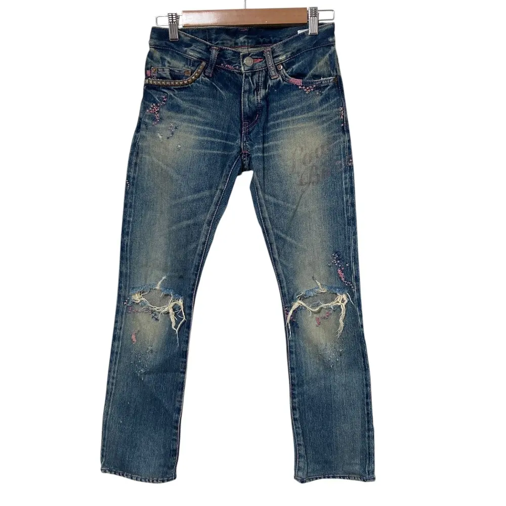 Hysteric Glamour ヒステリックグラマー KINKY ステッチデザイン スタッズ クラッシュデニムパンツ ジーンズ サイズXXS ブルー