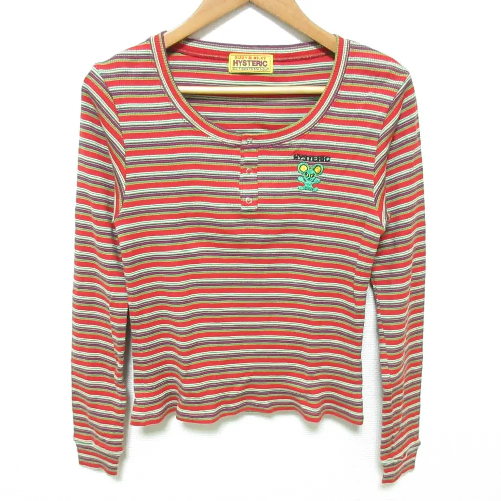 HYSTERIC GLAMOUR ヒステリックグラマー HYS MOUSE刺繍 ヘンリーネックチビTシャツ 01233CL06 F レッド マルチカラー