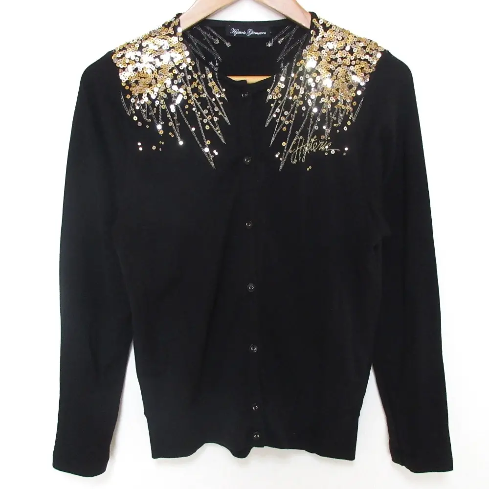 HYSTERIC GLAMOUR ヒステリックグラマー スパンコール コットン ニット カーディガン 0132CD01 サイズF ブラック