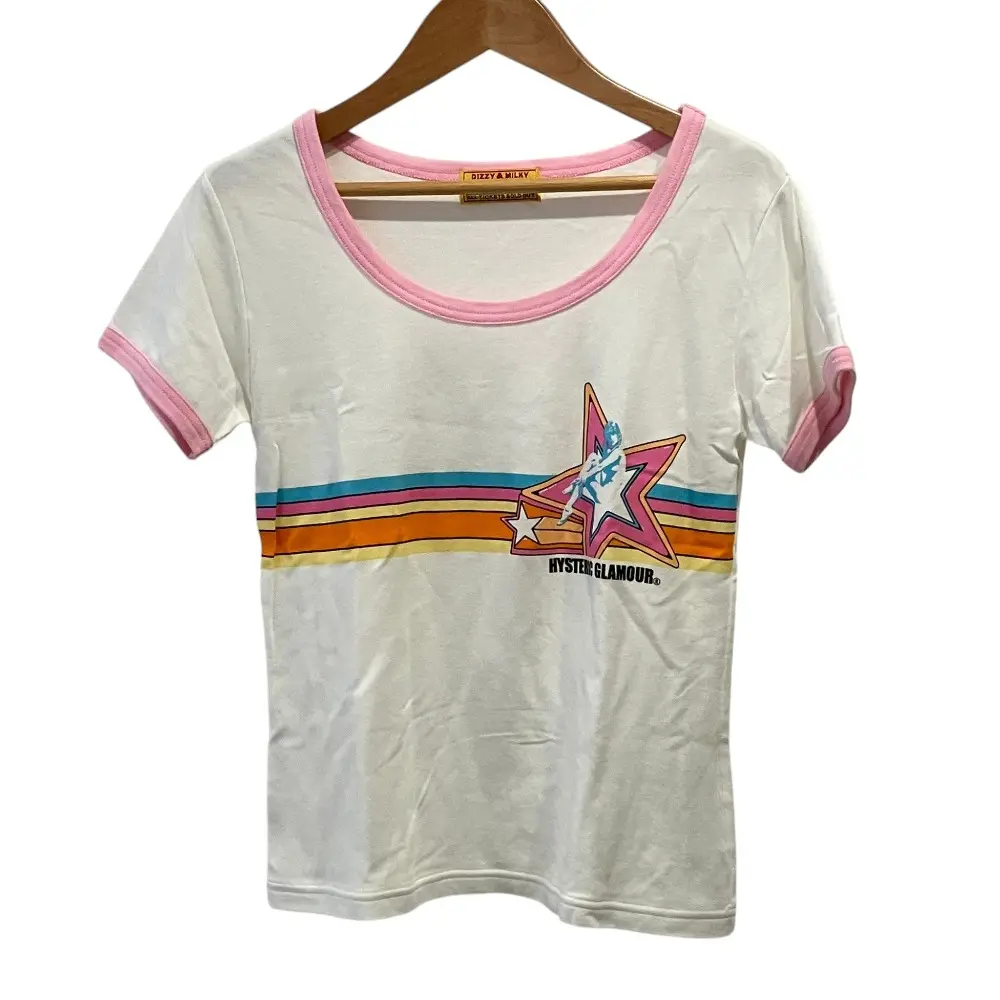 HYSTERIC ヒステリック STAR GIRL チビTシャツ スター ヒスガール プリント 半袖 カットソー 01241CT05 サイズF ホワイト