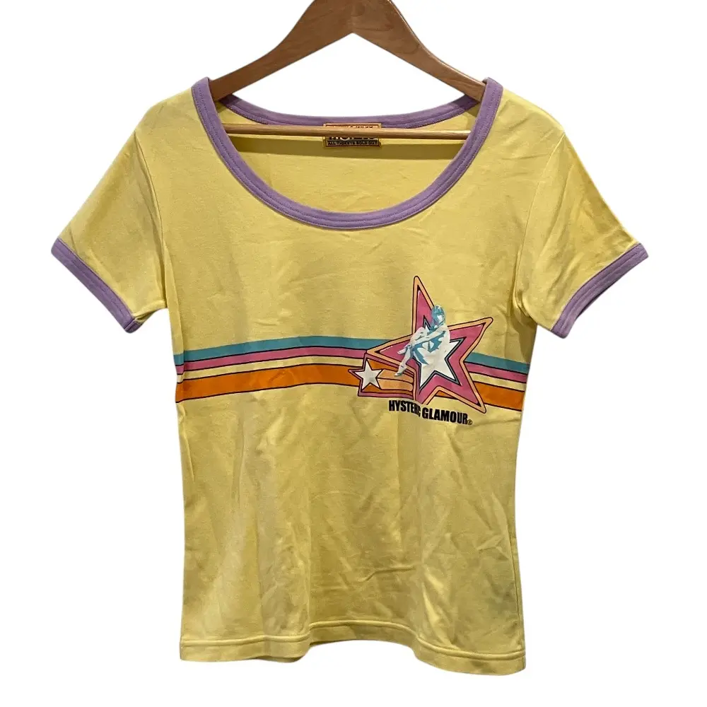 HYSTERIC ヒステリック STAR GIRL チビTシャツ スター ヒスガール プリント 半袖 カットソー 01241CT05 サイズF イエロー
