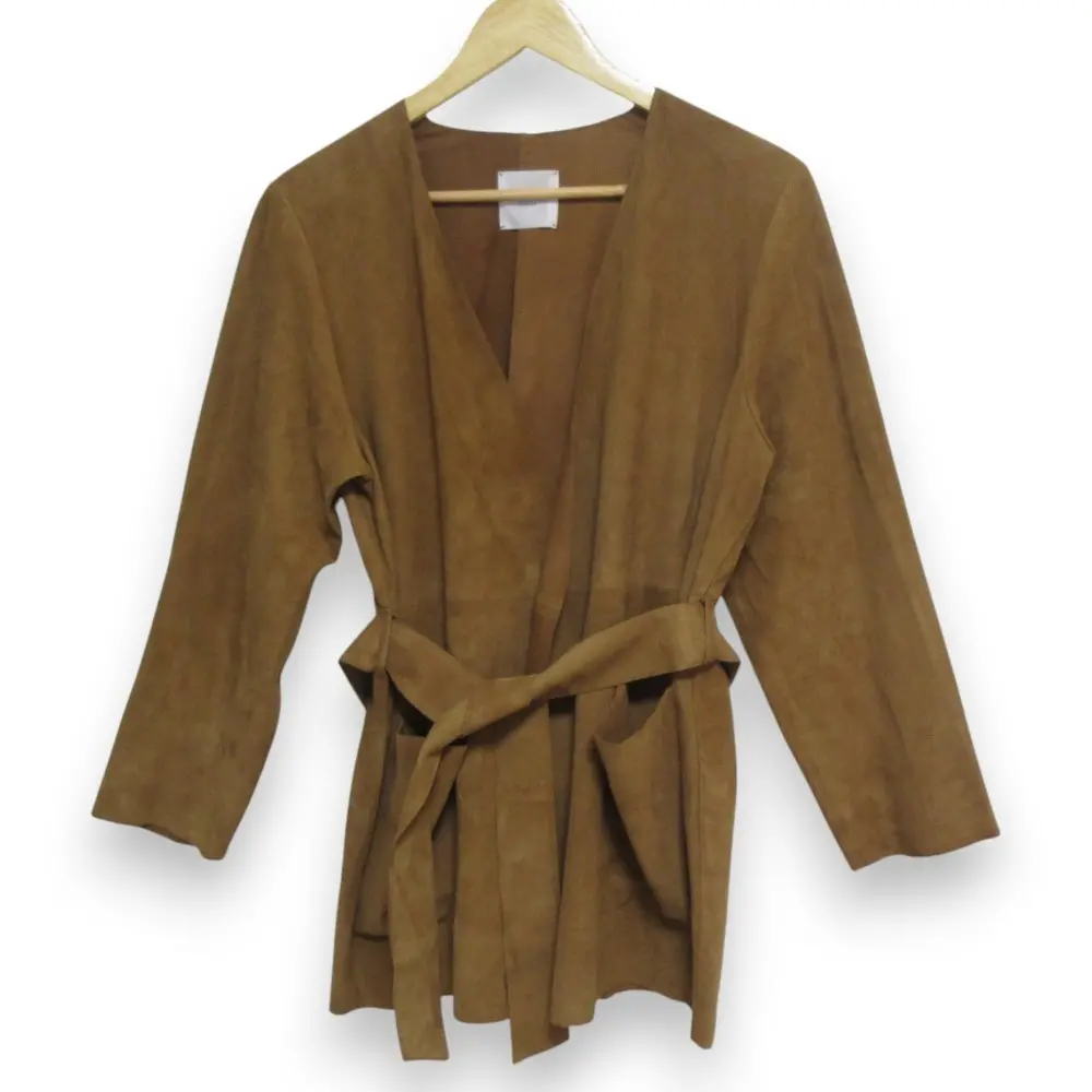 24AW IENA LA BOUCLE イエナ ラ ブークル  ゴートレザー スエード ノーカラー Vネック ガウンジャケット ブラウン
