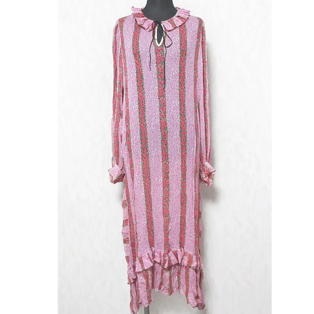 IENA LA BOUCLE イエナラブークル フラワーストライプ ワンピース 長袖 ロング マキシ シアードレス ピンク系