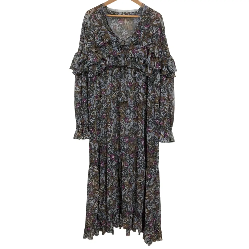 24AW IENA LA BOUCLE イエナラブークル ラッフルワンピース 総柄 長袖 ロングドレス 24040914315030 グレー系