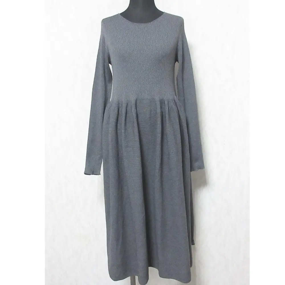 23AW IENA イエナ リブフォルムニットワンピース ホールガーメント 長袖 フレア ロングドレス 23040900336040 36 グレー