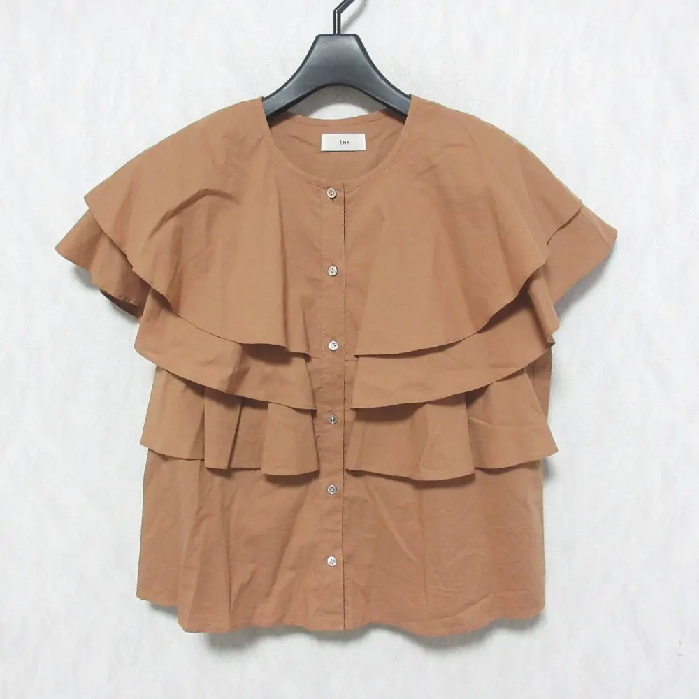 23SS IENA イエナ コットンシルクフリルブラウス ブラウン