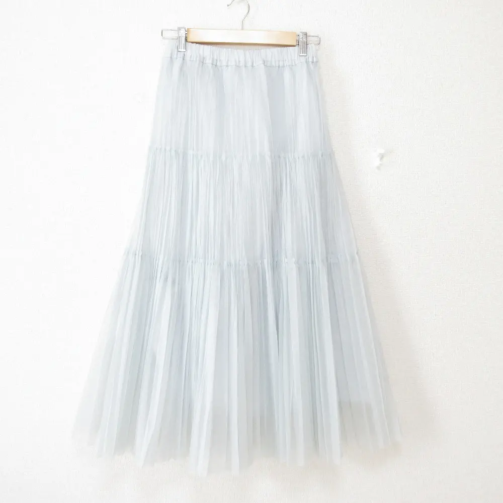 22AW IENA イエナ ロング シアーティアードプリーツスカート 22060900073040 36 ブルーグレー