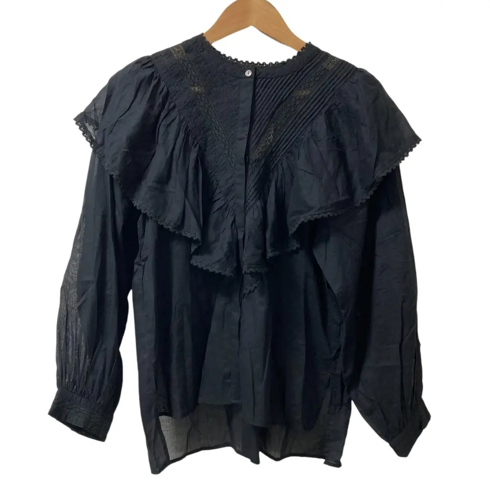22AW IENA イエナ コットンボイルピンタックレースブラウス 長袖 シャツ F ブラック