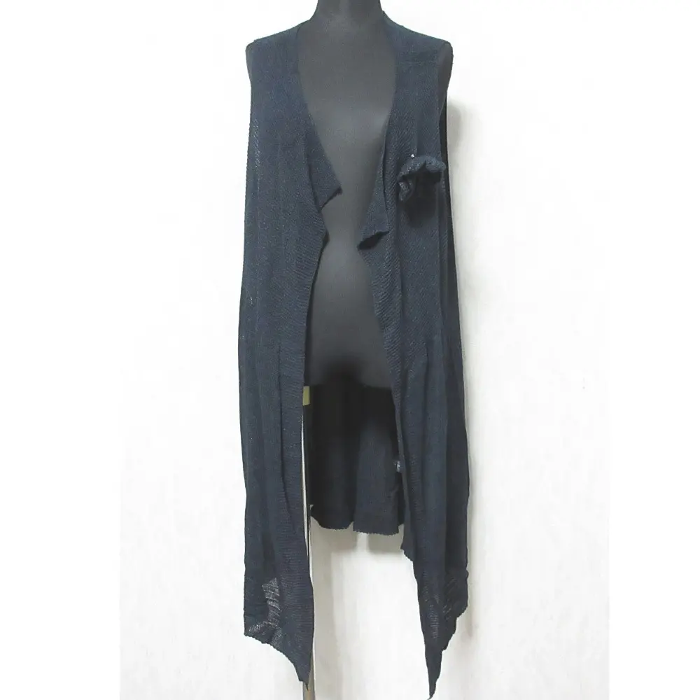 INGEBORG インゲボルグ ホールガーメントニットジレ コサージュ付き ロングベスト カーディガン A2272KV506 ネイビー