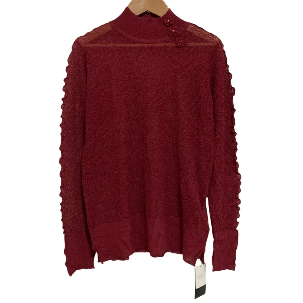 25SS INGEBORG インゲボルグ 細メローアクセント ハイネック ニット セーター カットソー サイズFREE ボルドー