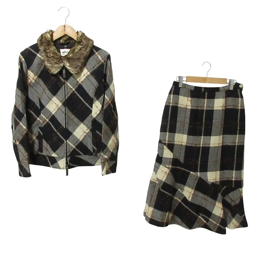 INGEBORG インゲボルグ モヘアブレンド ジャケット スカート セットアップ M ブラック ベージュ