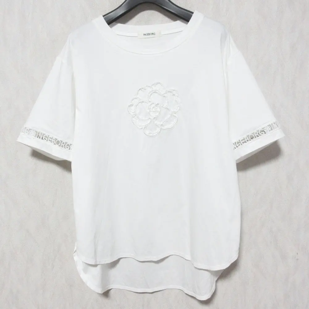 INGEBORG インゲボルグ カメリアコード刺繍カットソー A2223UTS060 サイズ4 ホワイト