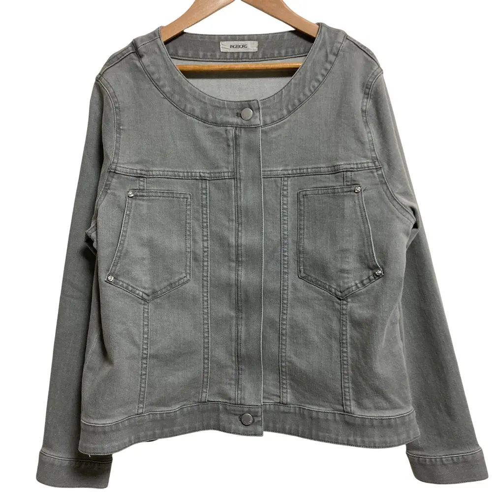 INGEBORG インゲボルグ ストレッチ ノーカラーデニムジャケット サイズ4 グレー