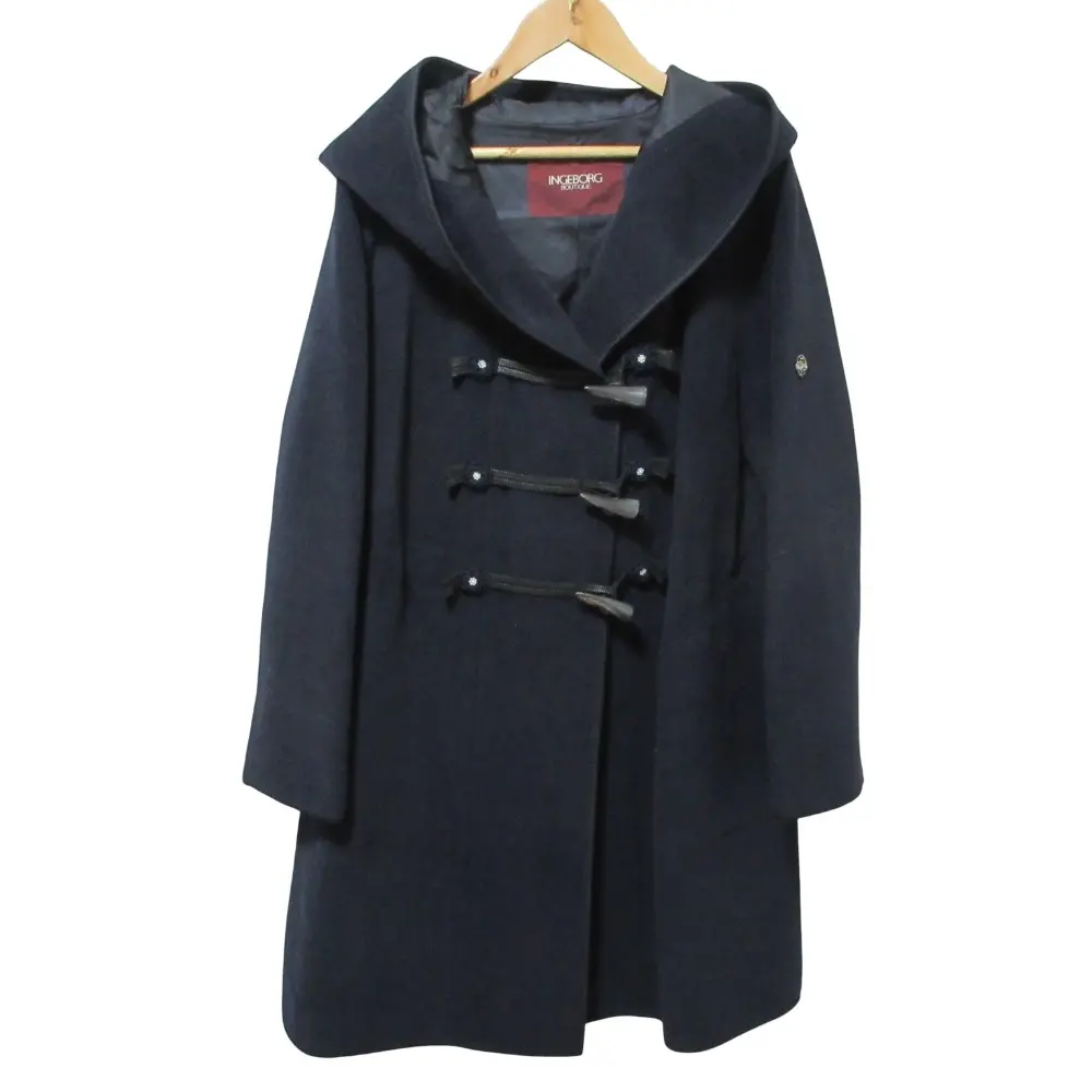 INGEBORG インゲボルグ アンゴラウール フラワーモチーフ ダッフルコート 11号 ネイビー