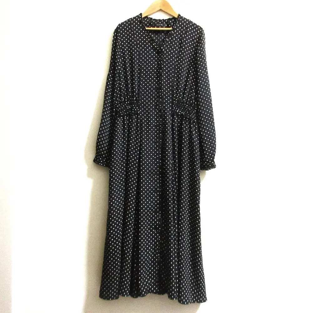 INGEBORG インゲボルグ ドットプリント ウエストギャザー ロングドレス ワンピース サイズ4 11号 ブラック