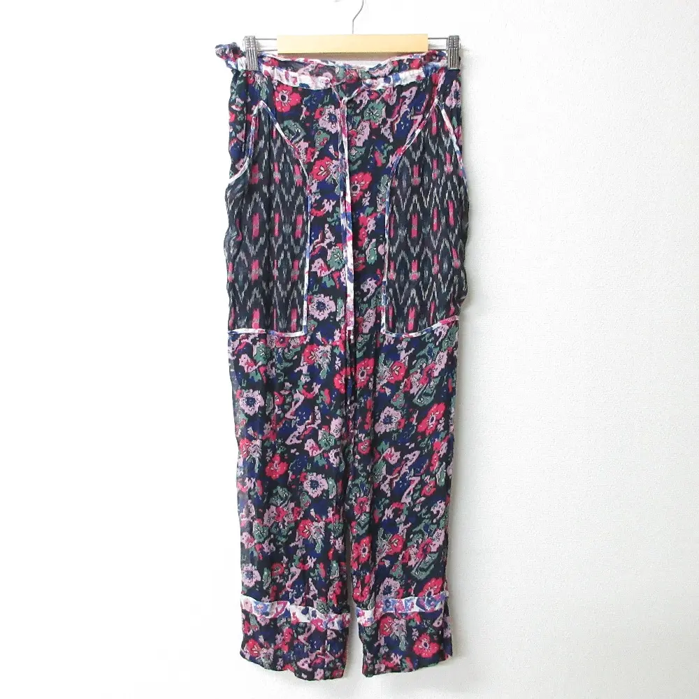 22SS ISABEL MARANT ETOILE イザベルマランエトワール RYAMA フラワープリント ドロスト パンツ 36 ネイビー系