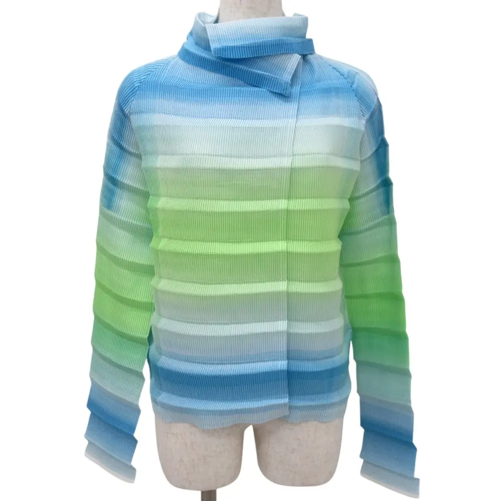 クリーニング済み ISSEY MIYAKE イッセイミヤケ A.POC INSIDE グラデーション プリーツ カーディガン シャツ ブラウス 2 マルチカラー