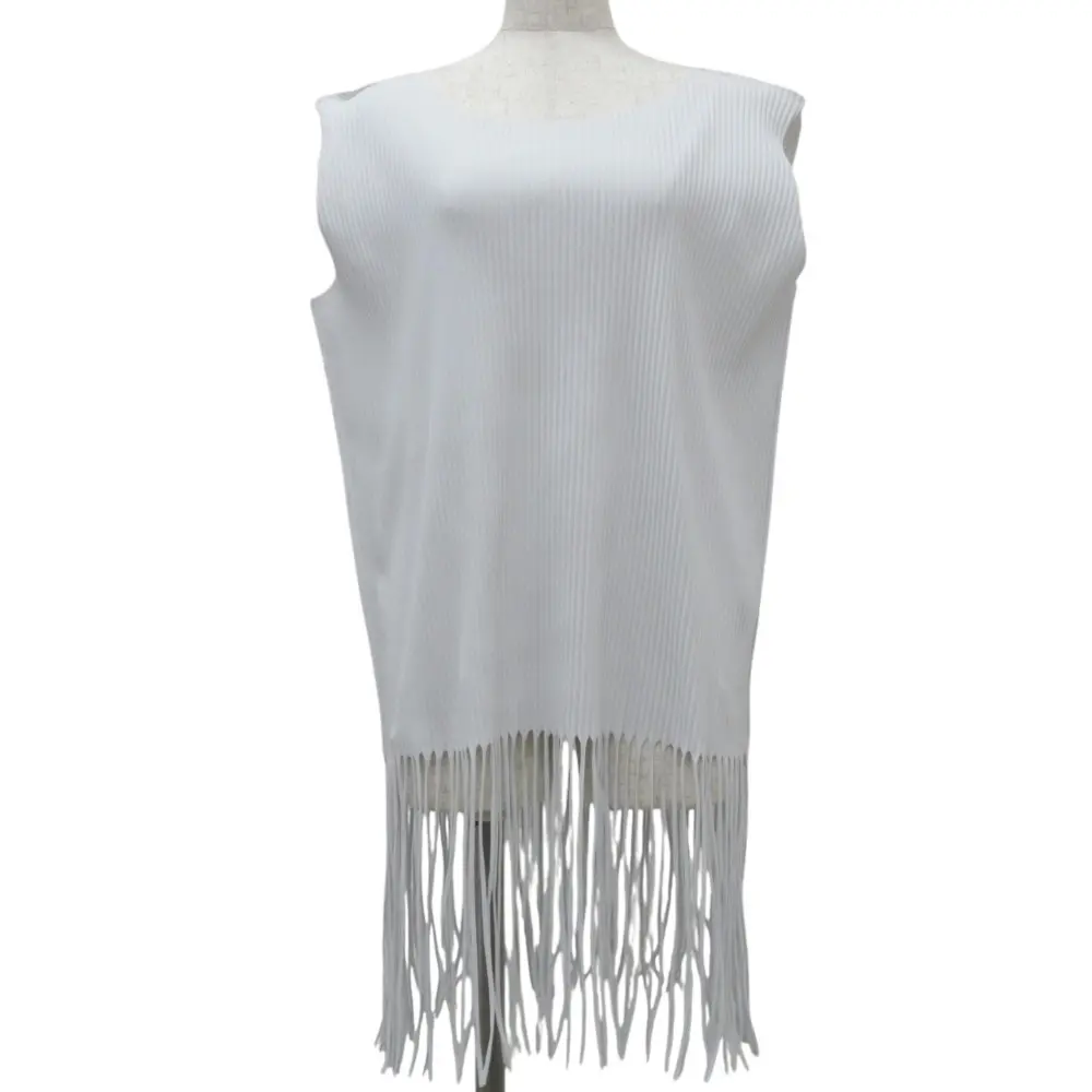 クリーニング済み me ISSEY MIYAKE ミーイッセイミヤケ A.POC INSIDE ノースリーブ フリンジカットソー F オフホワイト