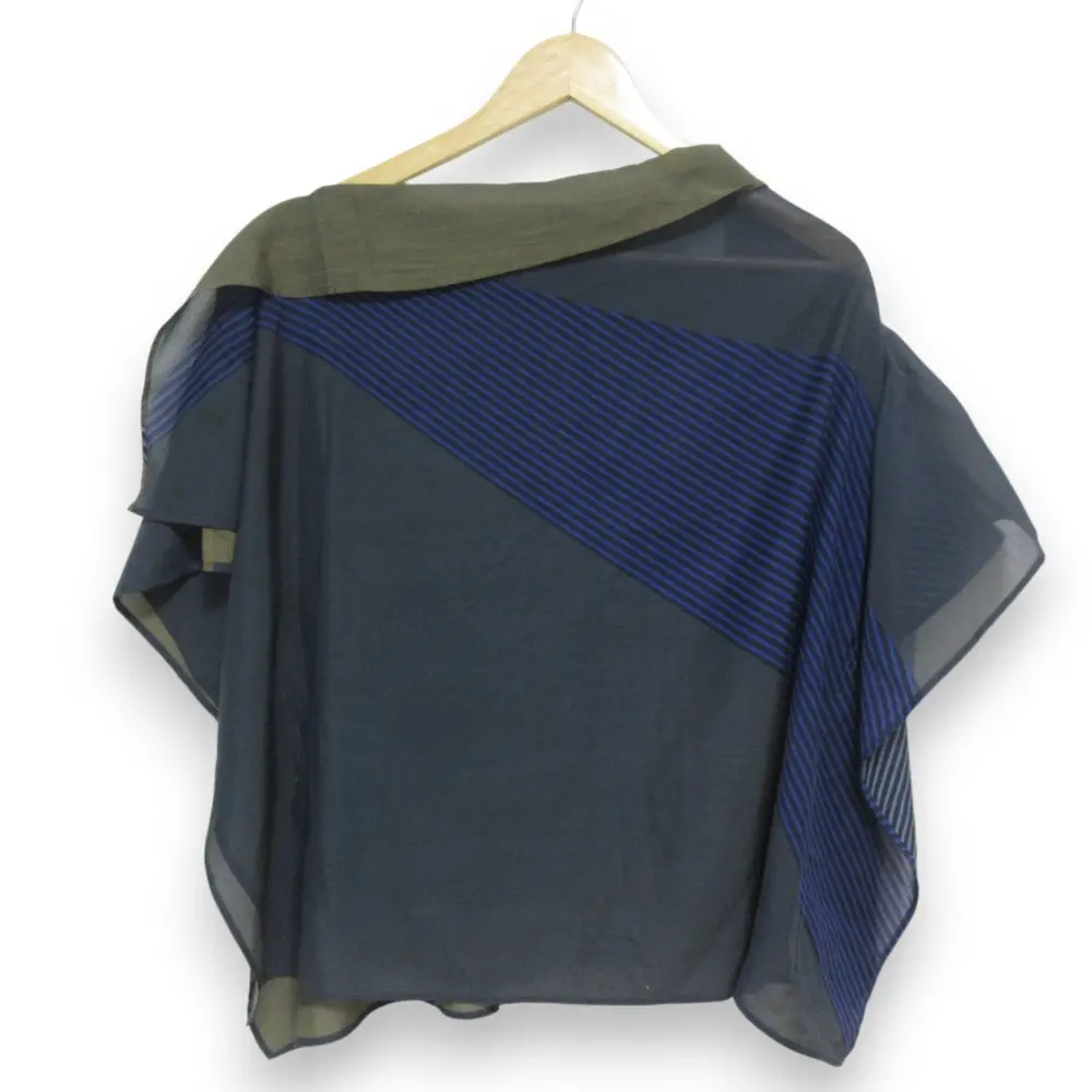 ISSEY MIYAKE イッセイミヤケ 半袖 プルオーバー シアー スカーフカットソー IM31FJ508 サイズ2 ネイビー×カーキ系