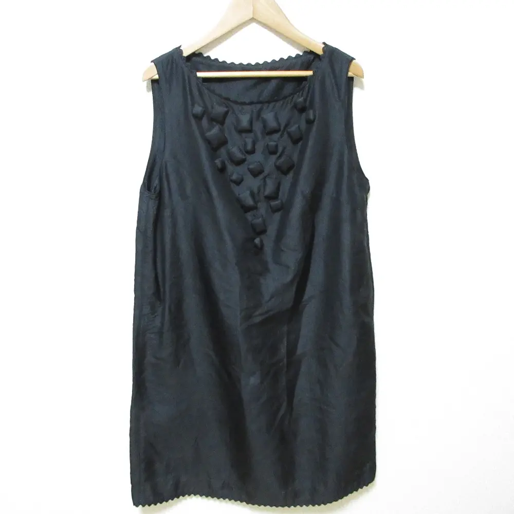 HaaT ISSEY MIYAKE ハート イッセイミヤケ シルク100％ スクエアモチーフ ノースリーブ ミニワンピース ドレス 2 ブラック