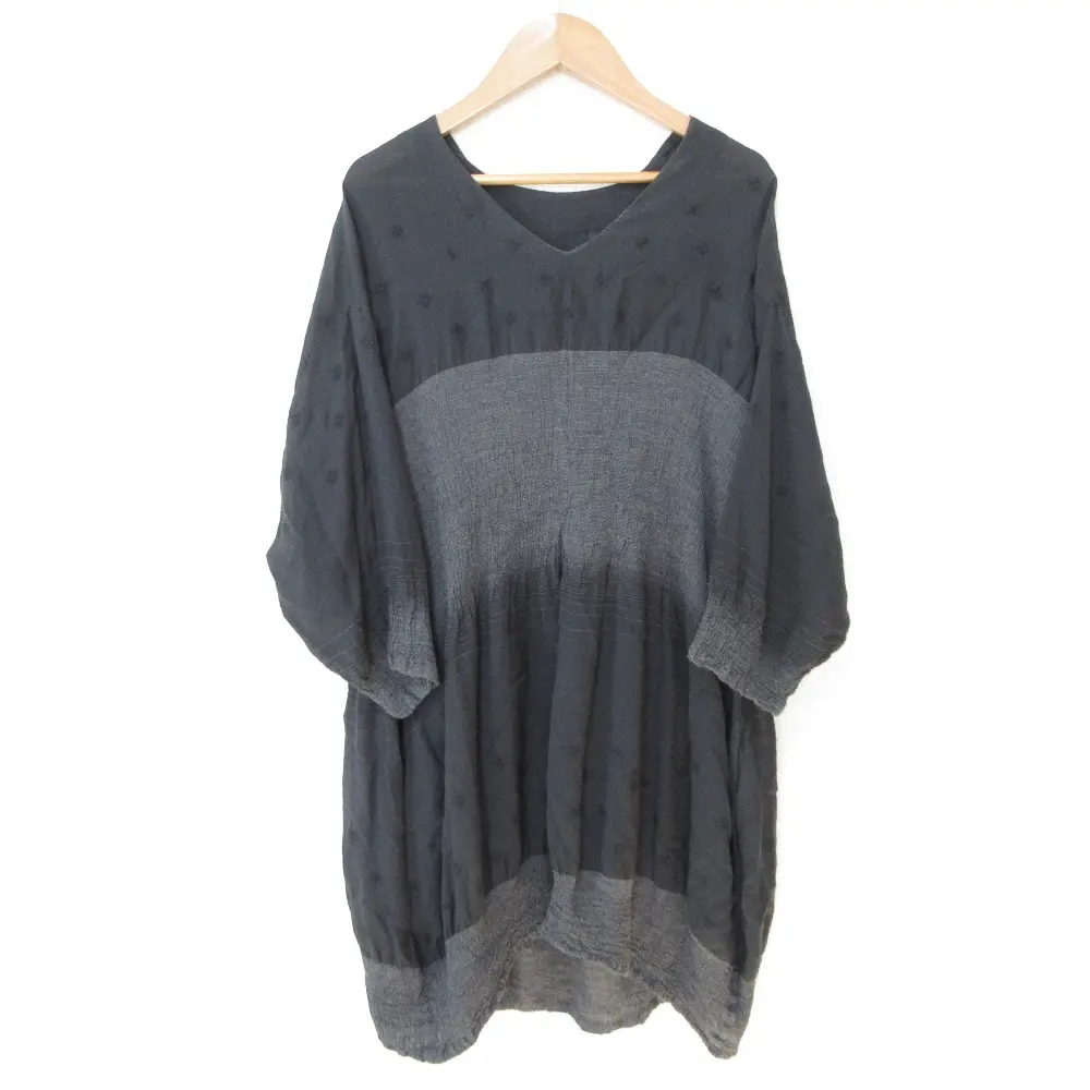HaaT ISSEY MIYAKE ハート イッセイミヤケ 配色 切替 パフスリーブ Vネック ミニドレス ワンピース 2 ブラック×グレー