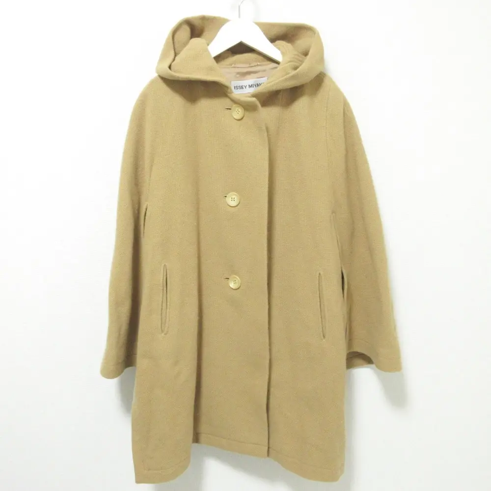 ISSEY MIYAKE イッセイミヤケ アンゴラ100％ ポンチョ フーデッドコート 2 ベージュ
