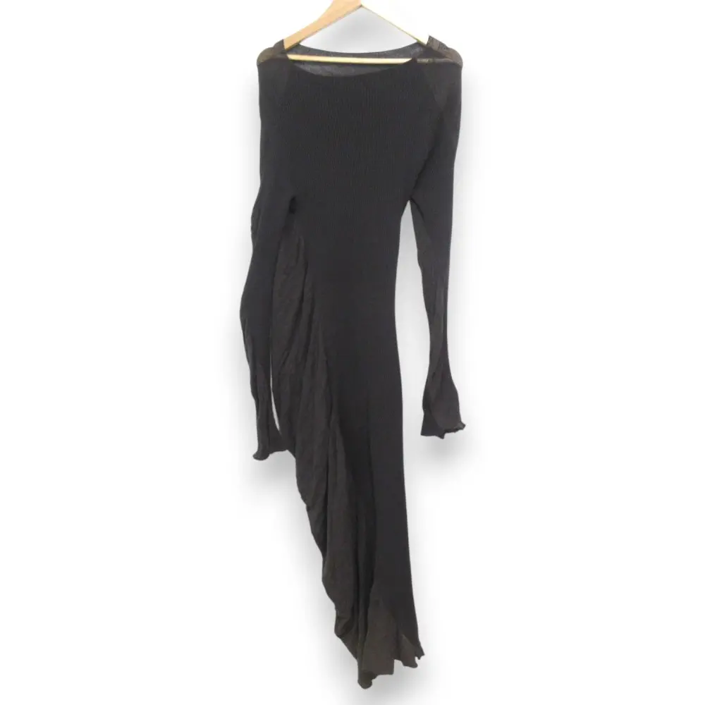 24SS ISSEY MIYAKE イッセイミヤケ 長袖 アシンメトリー ドレープデザインドレス ロングワンピース IM41KH755 サイズ2 ブラウン