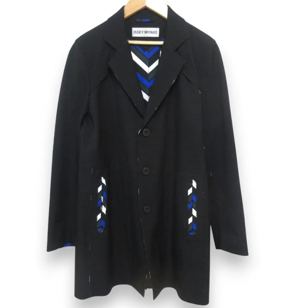 ISSEY MIYAKE イッセイミヤケ カットオフ ボンディング ロングジャケット ハーフコート IM54FD510 サイズ2 ブラック