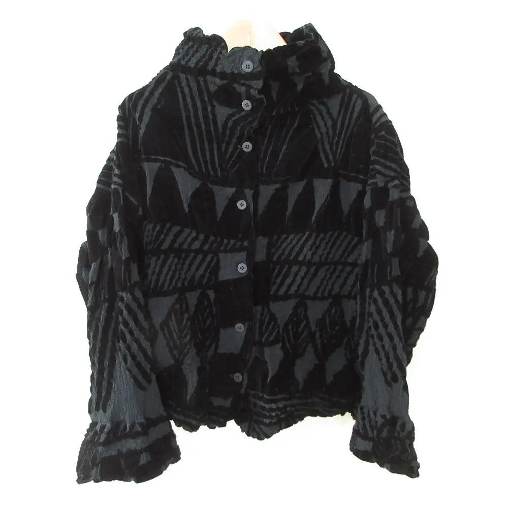 me ISSEY MIYAKE ミー イッセイミヤケ フロッキープリント プリーツ シャツ ブラウス ブラック