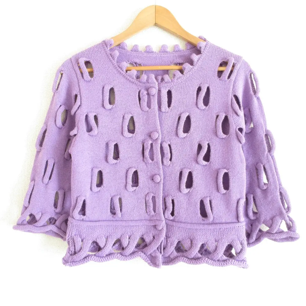 HaaT ISSEY MIYAKE ハート イッセイミヤケ カットワーク 七分袖 ショート丈 ニットカーディガン ボレロ 2 パープル