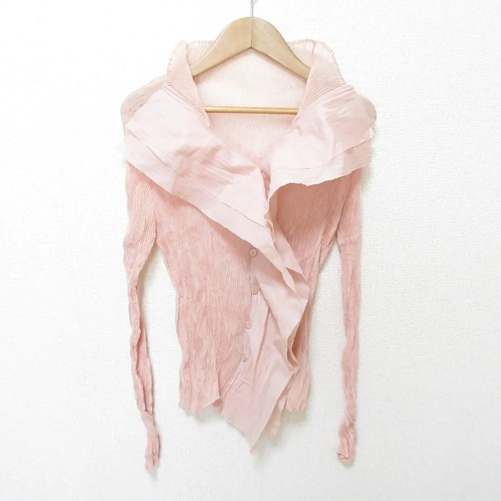 ISSEY MIYAKE イッセイミヤケ 長袖 ビッグカラー シアープリーツ ブラウス シャツ 2 ピンク