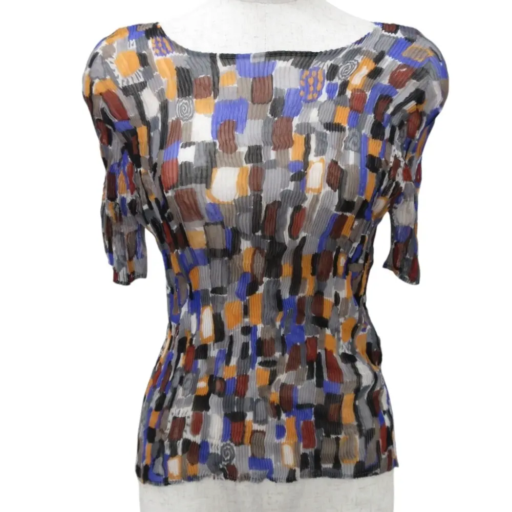 ISSEY MIYAKE イッセイミヤケ チェック シアープリーツ カットソー M マルチカラー