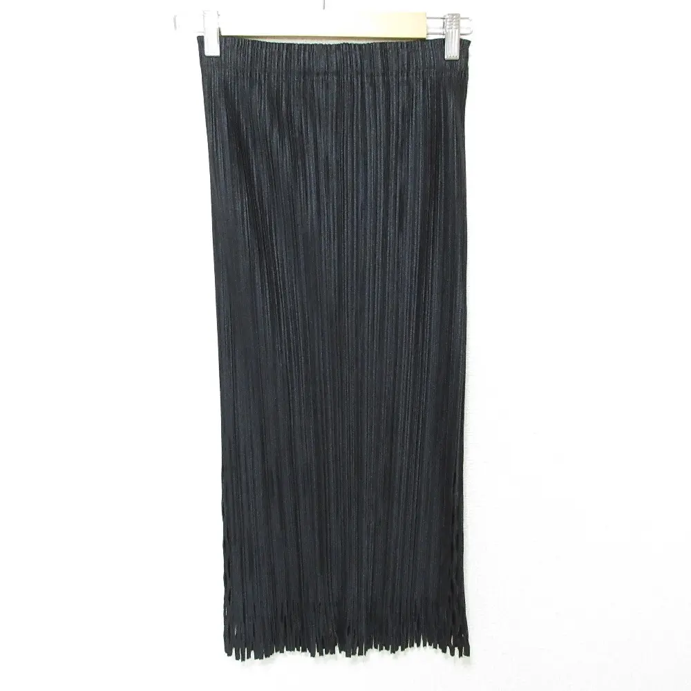 ISSEY MIYAKE イッセイミヤケ FETE イージーウエスト フリンジ プリーツ ロングスカート 2 ブラック