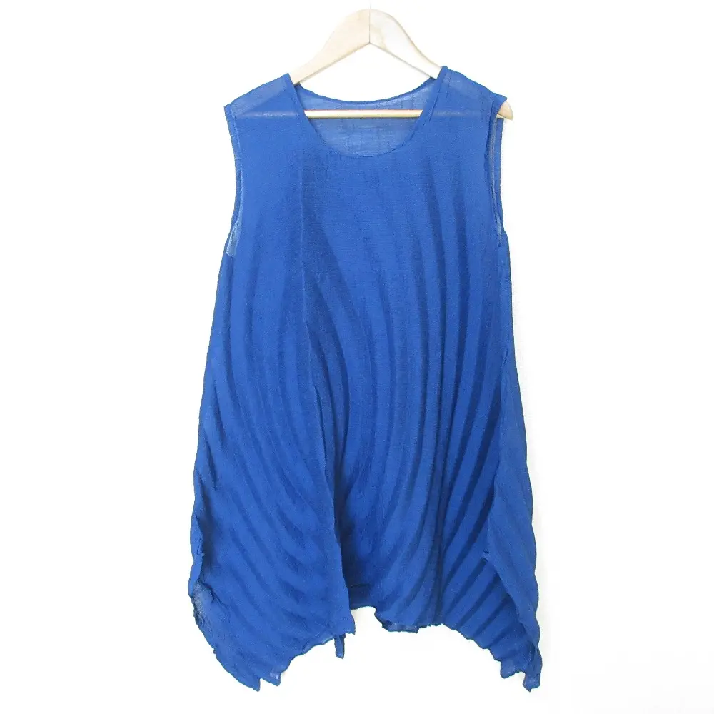 me ISSEY MIYAKE ミー イッセイミヤケ ノースリーブ バウンスプリーツ ワンピース チュニック MI93FT382 ブルー