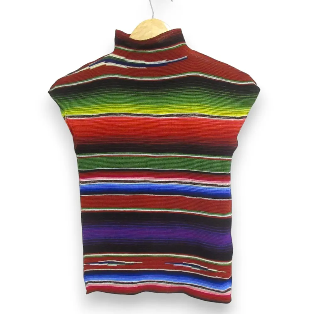 me ISSEY MIYAKE ミーイッセイミヤケ マルチボーダー ボックスプリーツ ハイネック ショートスリーブ カットソー マルチカラー