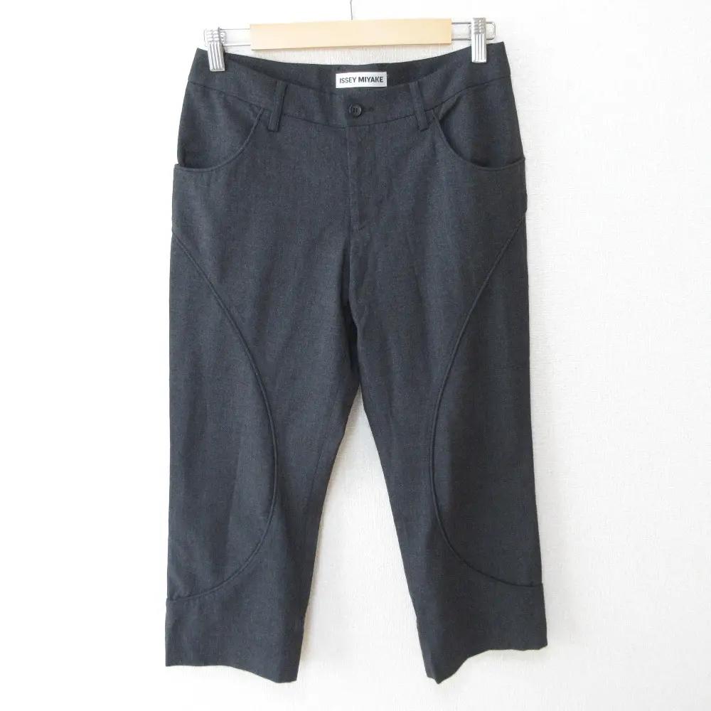 ISSEY MIYAKE イッセイミヤケ ストレッチ パッチ 切替 アンクル クロップドパンツ IM03FF501 2 グレー