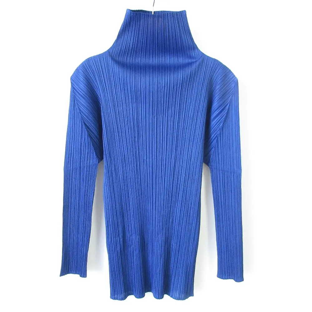 Issey Miyake イッセイミヤケ ハイネック ロングスリーブ プリーツ カットソー M ブルー