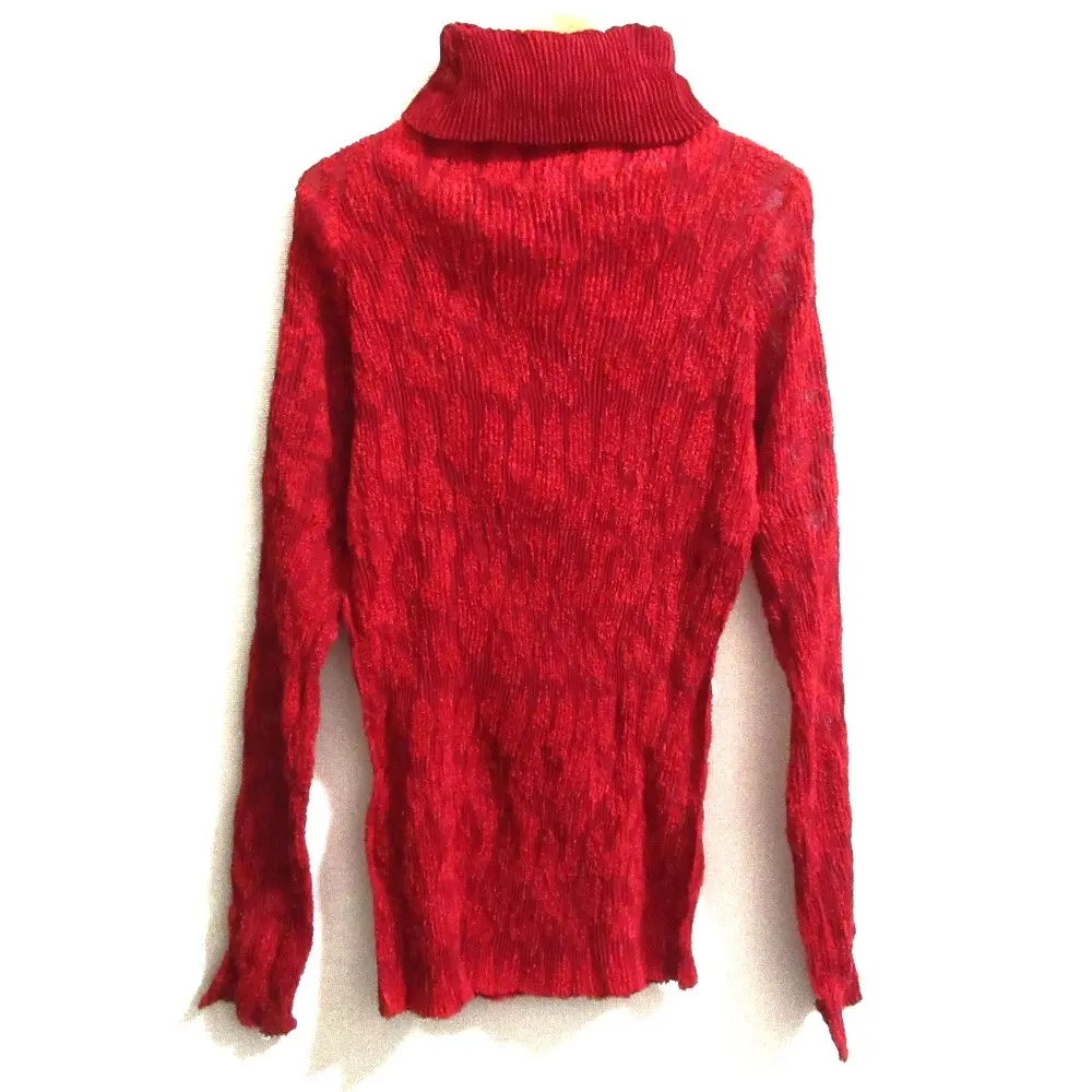 ISSEY MIYAKE イッセイミヤケ 長袖 シャギーデザイン タートルネック プリーツカットソー IM33FJ122 サイズ2 レッド