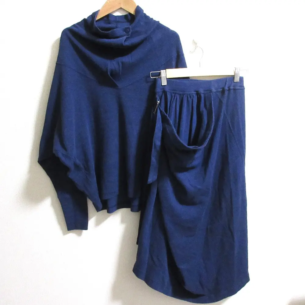 ISSEY MIYAKE イッセイミヤケ 筆タグ ヴィンテージ 変形カットソー 変形スカート セットアップ サイズ9/7 ネイビー