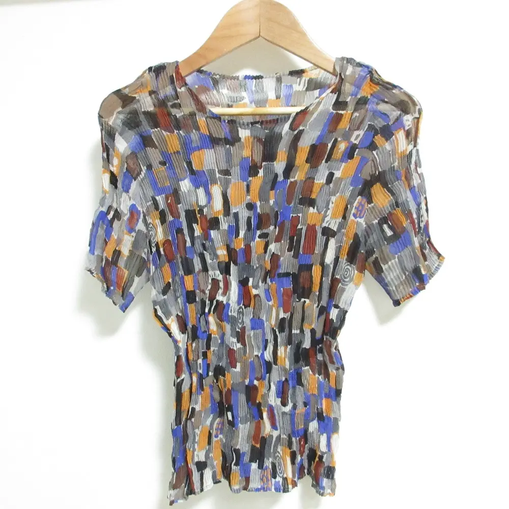 ISSEY MIYAKE イッセイミヤケ 総柄 ショートスリーブ シアープリーツカットソー IM82-FJ652 サイズM グレー