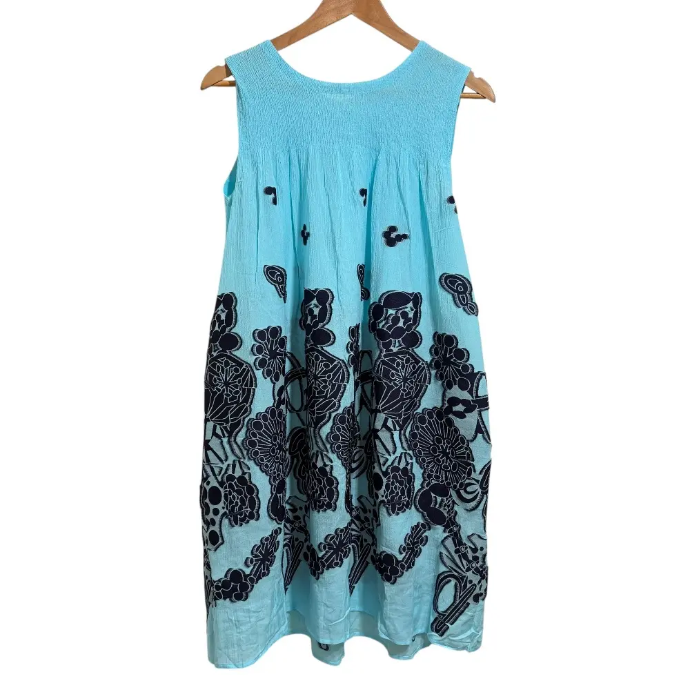 Haat ISSEY MIYAKE イッセイミヤケハート 総柄 ノースリーブワンピース 2 ライトブルー