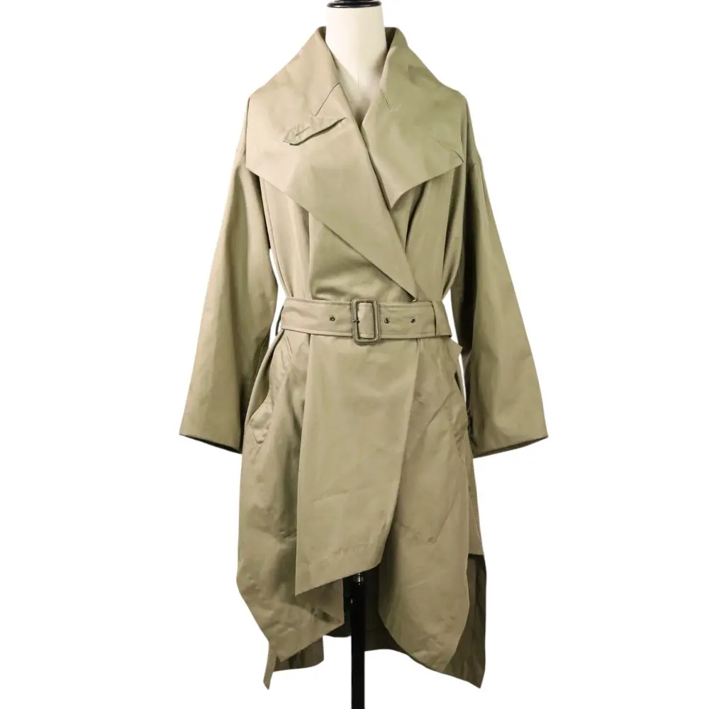 ISSEY MIYAKE イッセイミヤケ 筆タグ 80S ヴィンテージ コットンギャバジン フレア 変形トレンチコート M カーキ