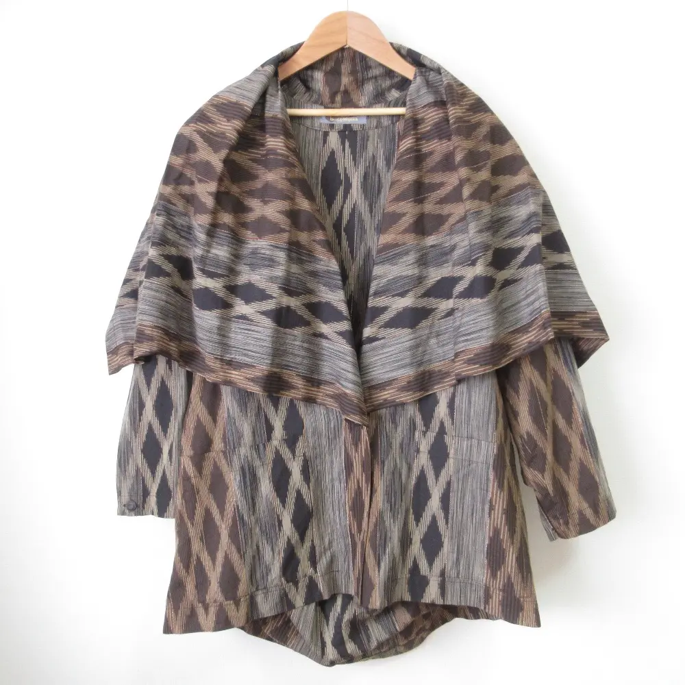 クリーニング済み ISSEY MIYAKE イッセイミヤケ 筆タグ ヴィンテージ ラメ糸 デザイン変形ジャケット 9 ブラウン