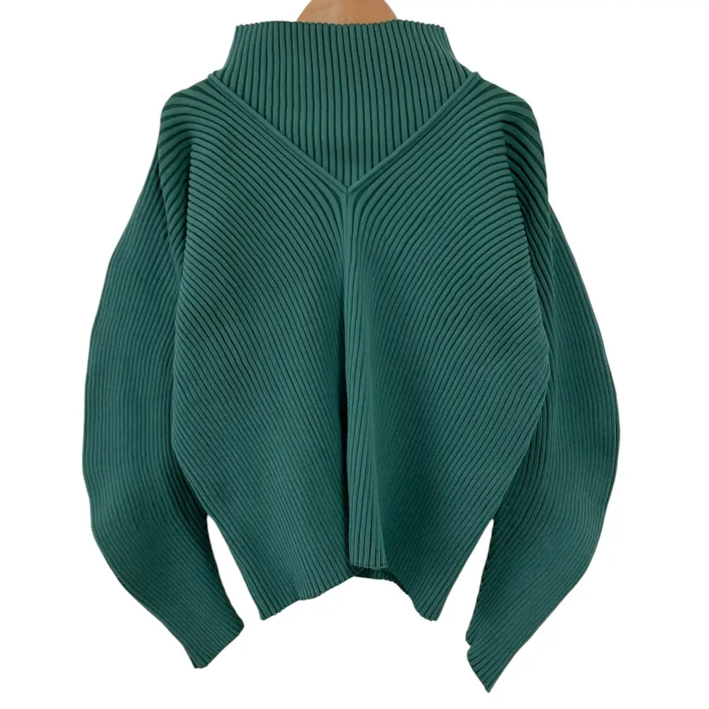 22AW ISSEY MIYAKE イッセイミヤケ ハイネック プリーツ ニット IM23KN254 サイズ2 グリーン