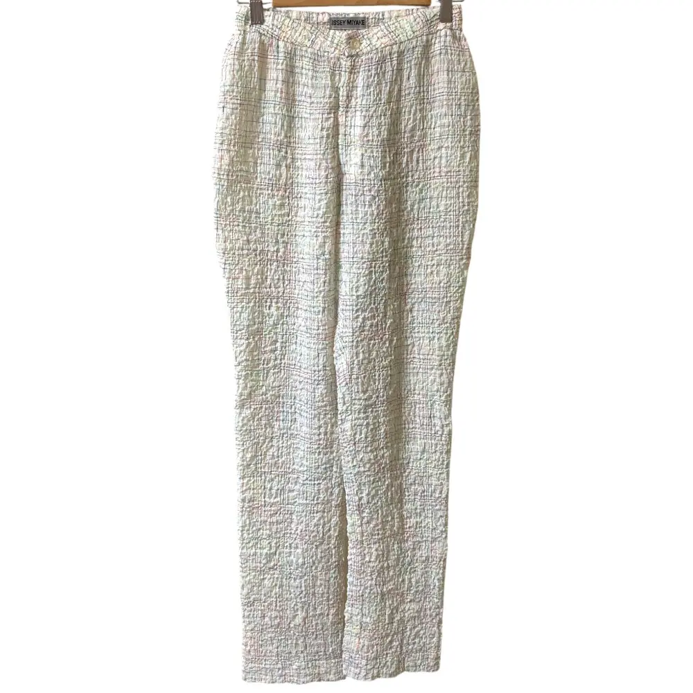 ISSEY MIYAKE イッセイミヤケ チェック カリフラワープリーツパンツ IM91-FF066 サイズＭ ホワイト系 マルチカラー