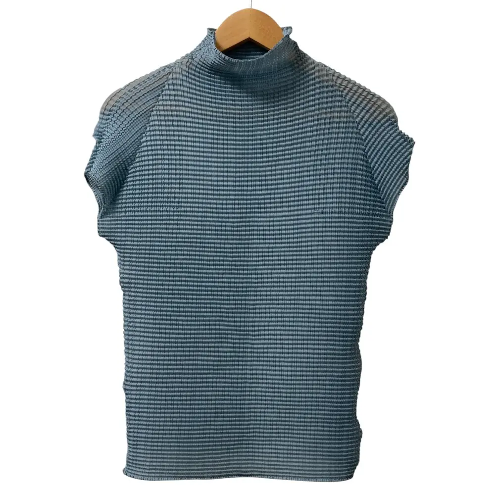 ISSEY MIYAKE イッセイミヤケ ボックスプリーツ ハイネック カットソー IM02FJ401 サイズ2 ライトブルー
