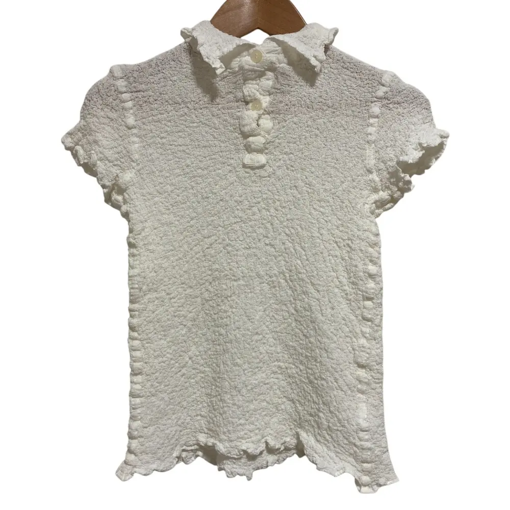 me ISSEY MIYAKE ミーイッセイミヤケ 半袖 カリフラワープリーツ ポロシャツ サイズF ホワイト